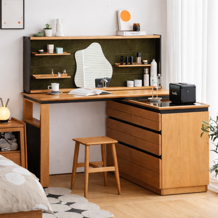 STUDIO Modern Solid Wood Vanity Table with Chest of Drawers - Cassa Haus Singapore