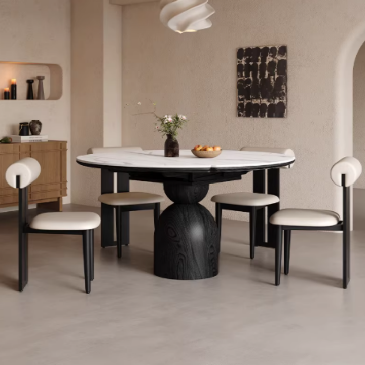 ELAN Modern Sintered Stone Extendable Round Dining Table