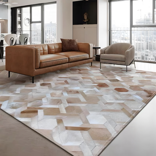 MIRALETH Modern Cowhide Leather Rug - Cassa Haus Singapore