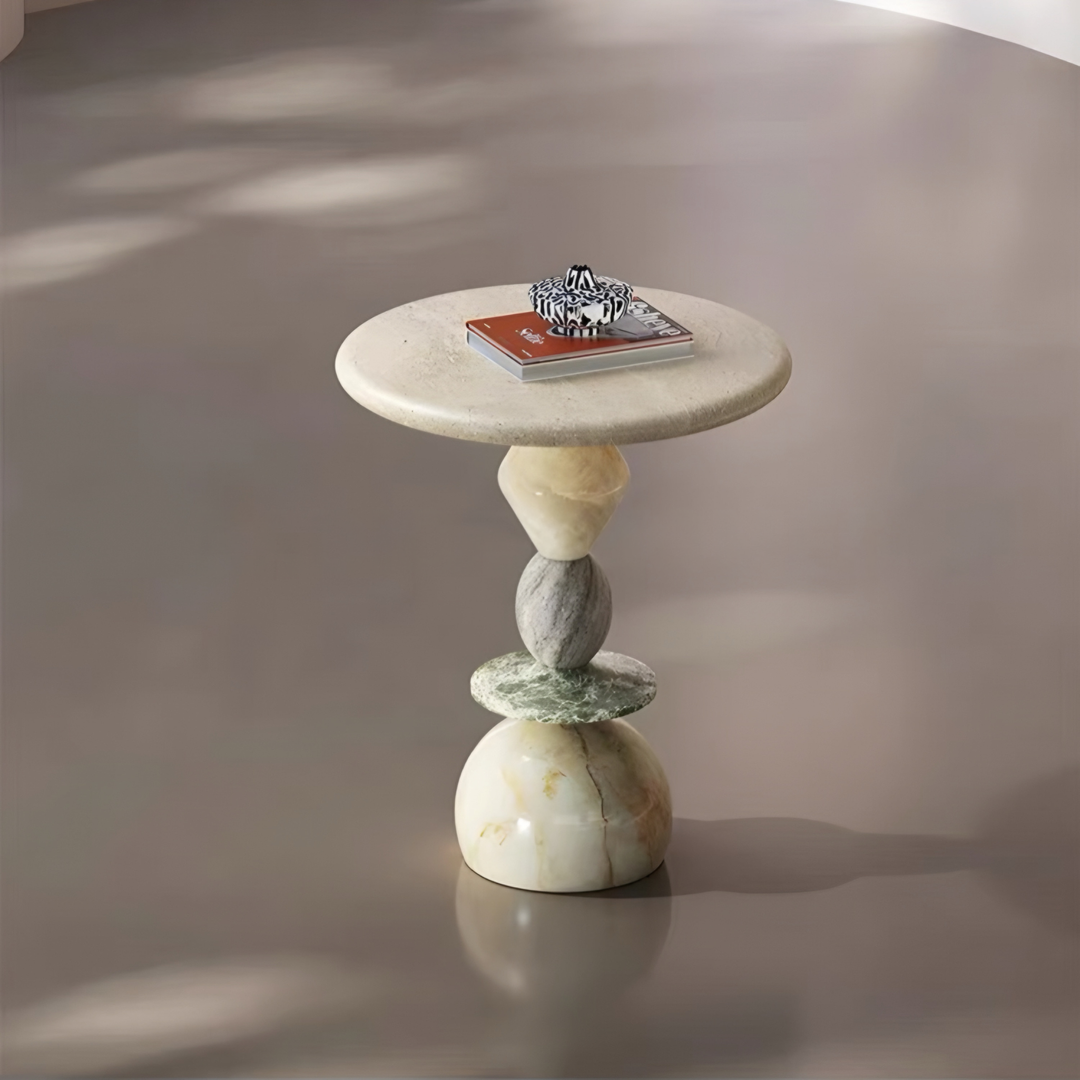 VELORA Modern Natural Marble Side Table - Cassa Haus Singapore