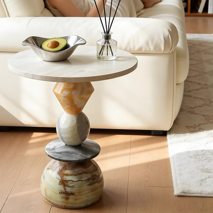 VELORA Modern Natural Marble Side Table - Cassa Haus Singapore