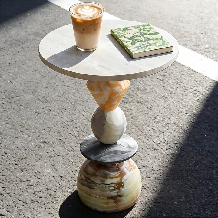 VELORA Modern Natural Marble Side Table - Cassa Haus Singapore