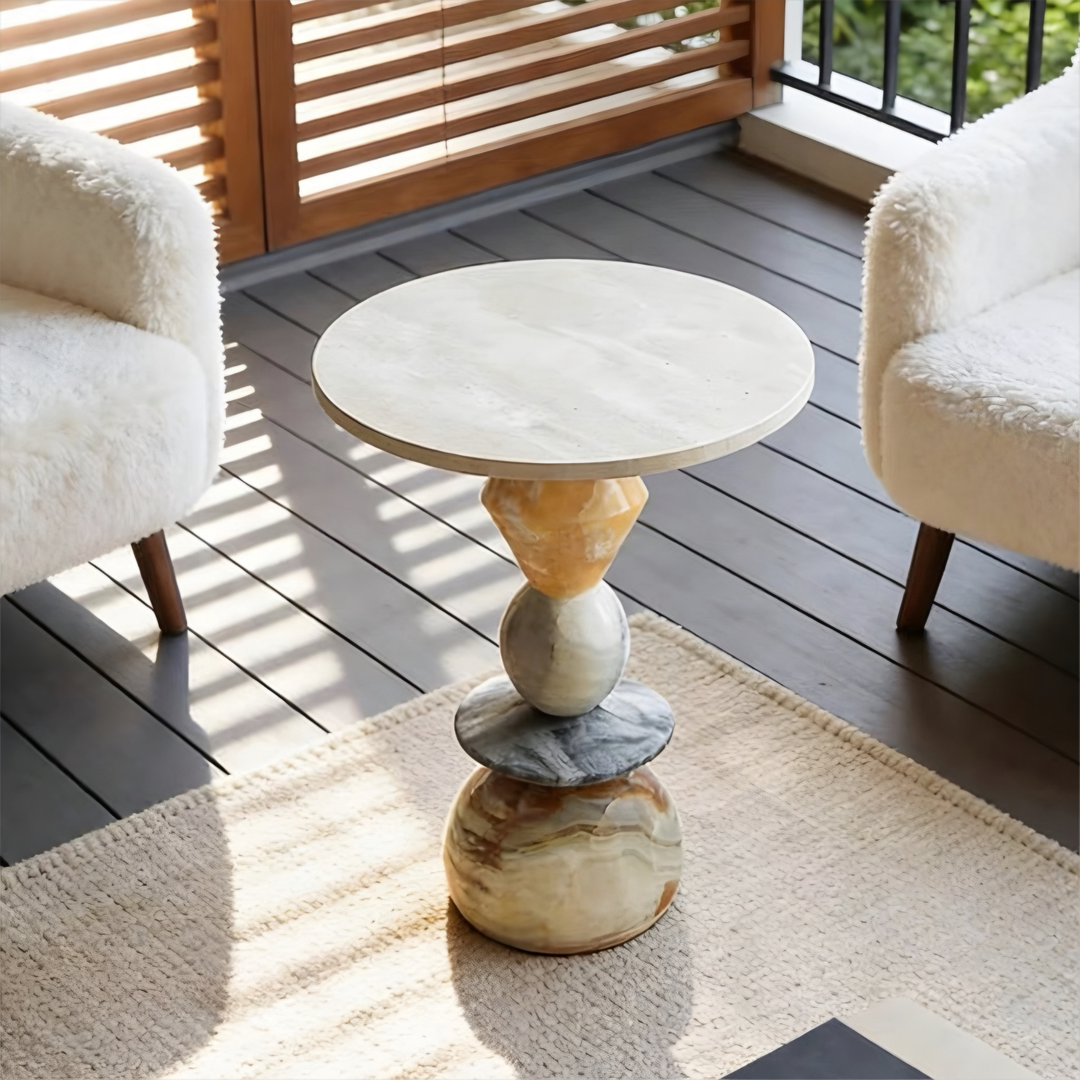 VELORA Modern Natural Marble Side Table - Cassa Haus Singapore