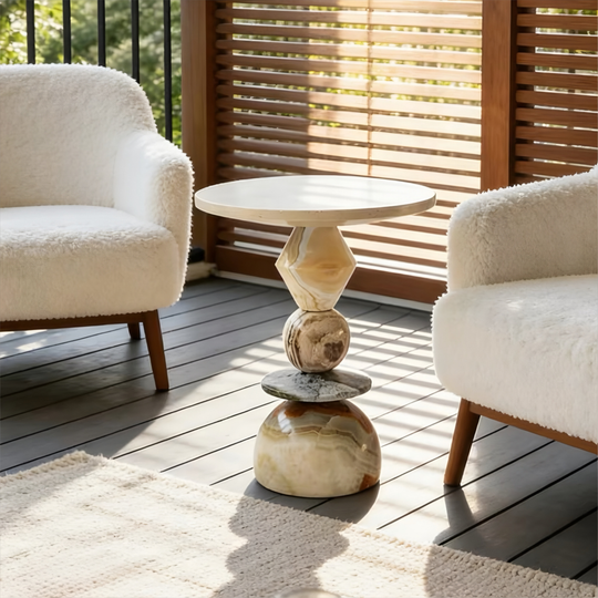 VELORA Modern Natural Marble Side Table - Cassa Haus Singapore