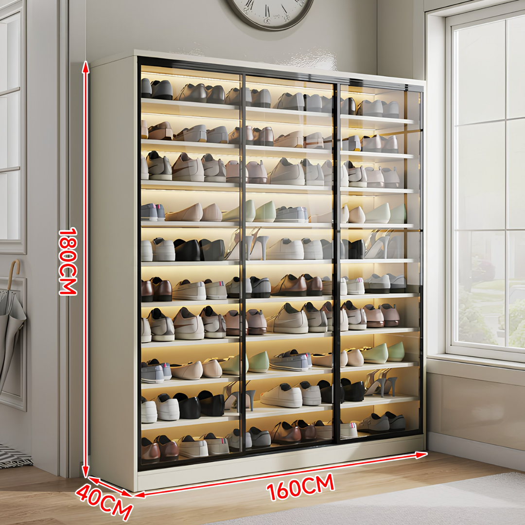 GLIDE Modern Sliding Door Glass Shoe Cabinet - Cassa Haus Singapore