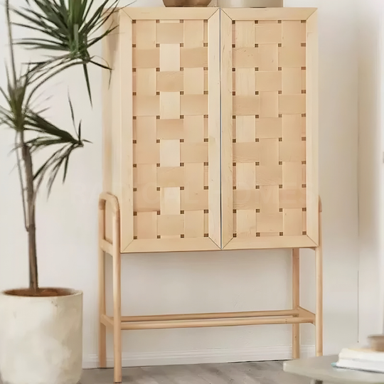 PEONIA Modern Solid Wood Tall Cabinet - Cassa Haus Singapore