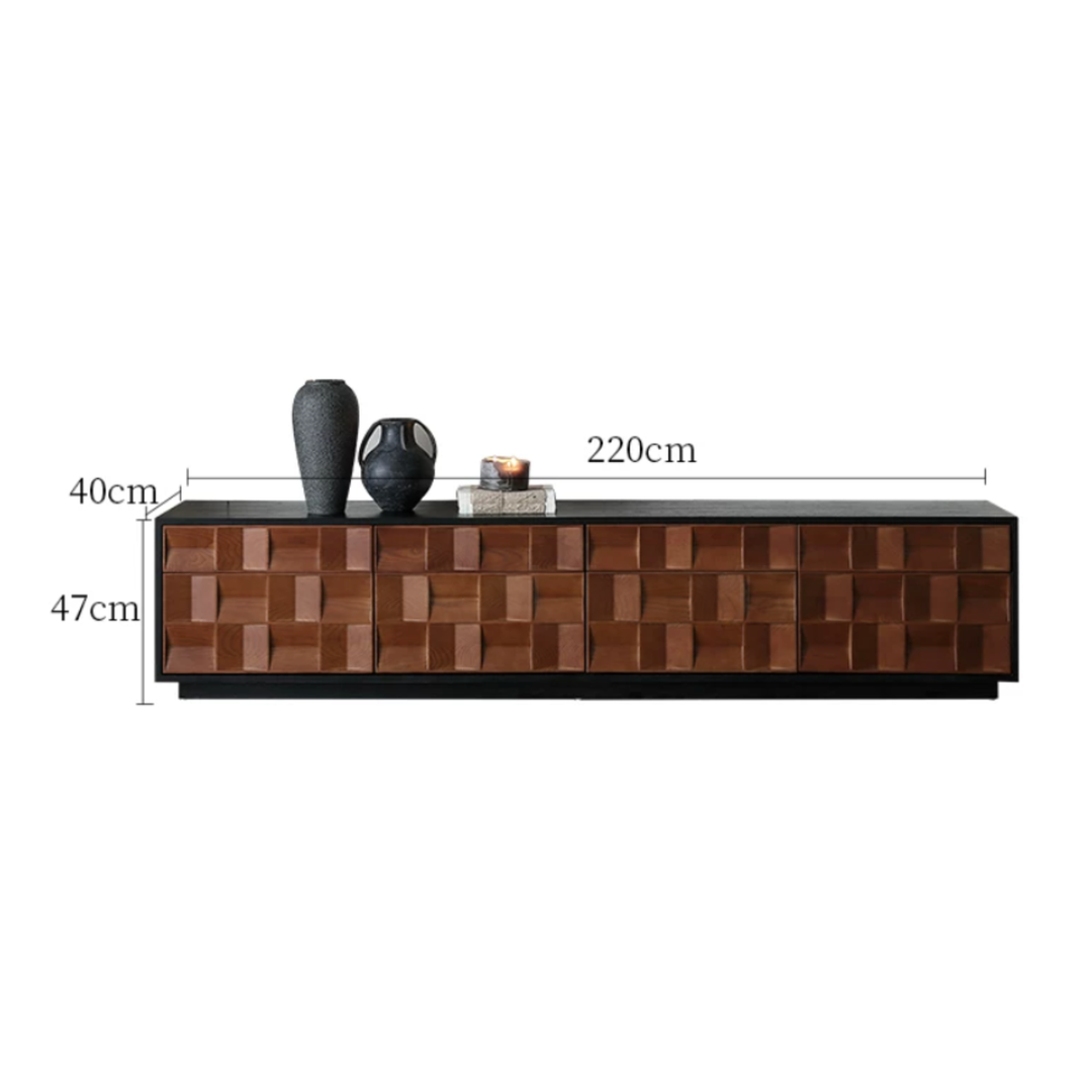 GRIDVAULT Modern Solid Wood TV Console