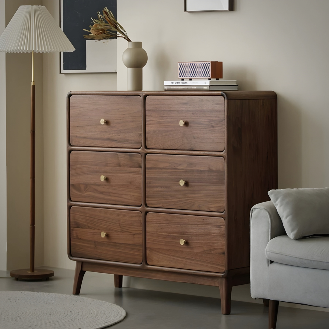 BRUBECK Rustic Walnut Wood Chest Of Drawers