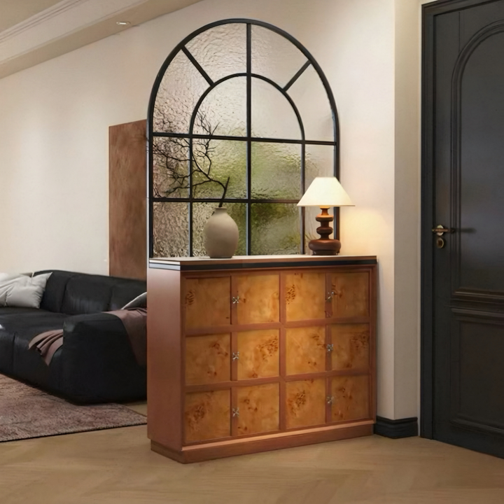 BRUNELLO Mappa Burl Shoe Cabinet With Arched Glass Partition