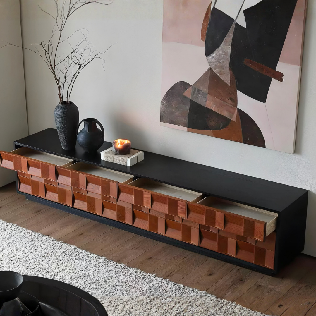 GRIDVAULT Modern Solid Wood TV Console