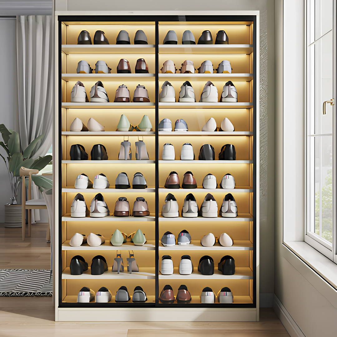 GLIDE Modern Sliding Door Glass Shoe Cabinet - Cassa Haus Singapore