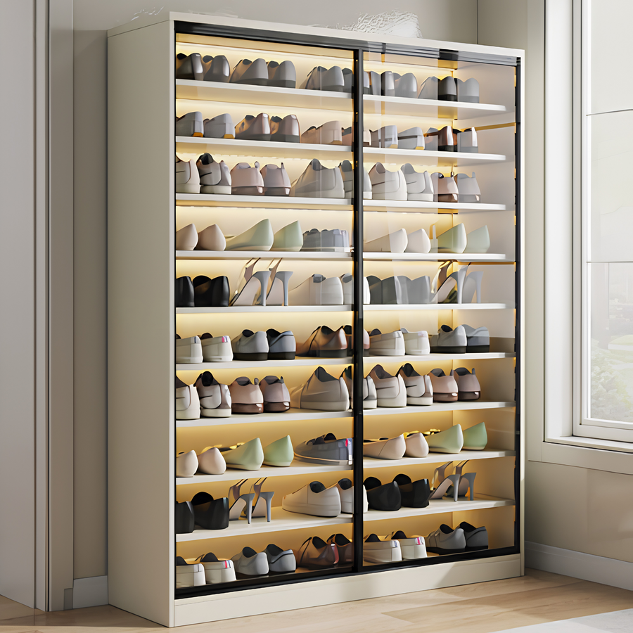 GLIDE Modern Sliding Door Glass Shoe Cabinet - Cassa Haus Singapore