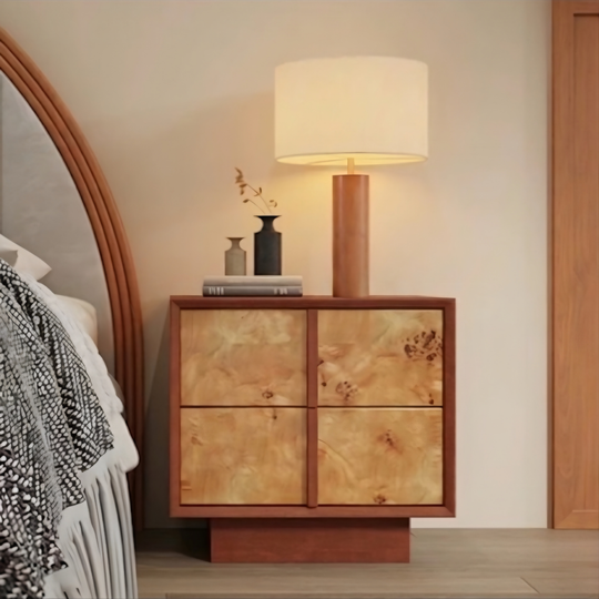 ZORIEL Modern Mappa Burl Bedside Table - Cassa Haus Singapore