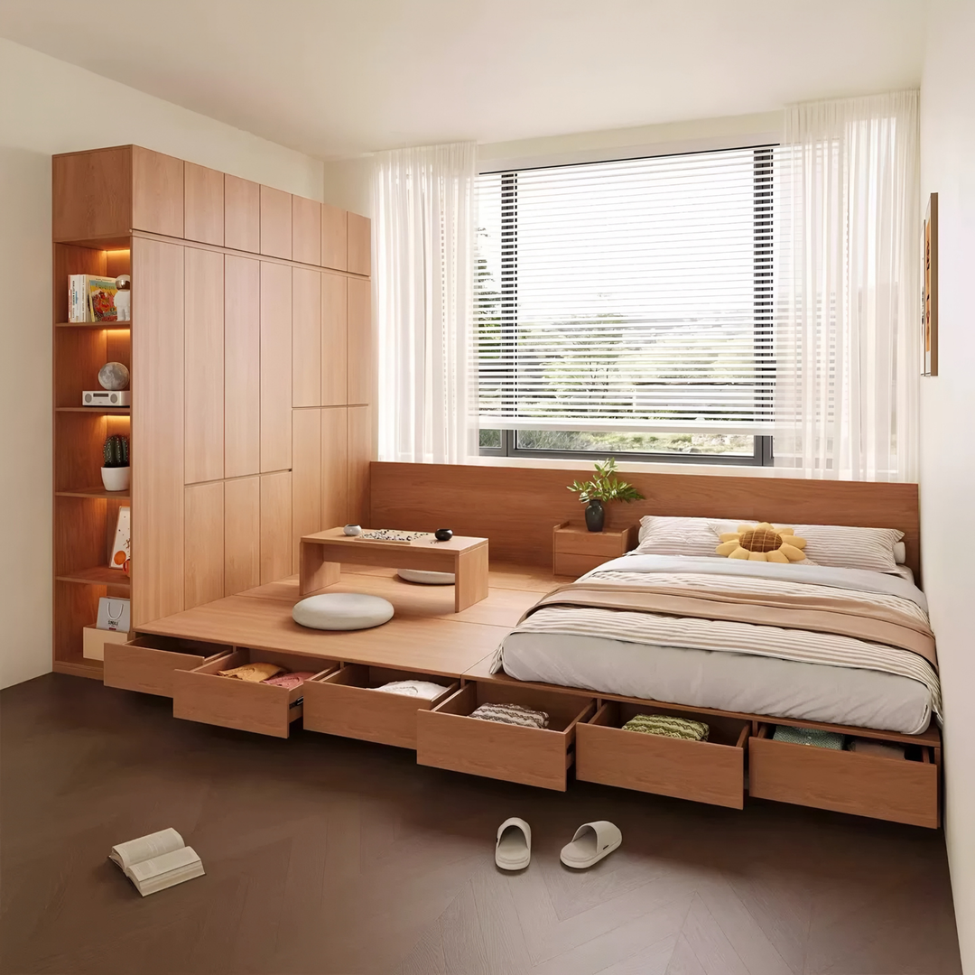 MIZUTO Japanese Platform Bedframe & Wardrobe