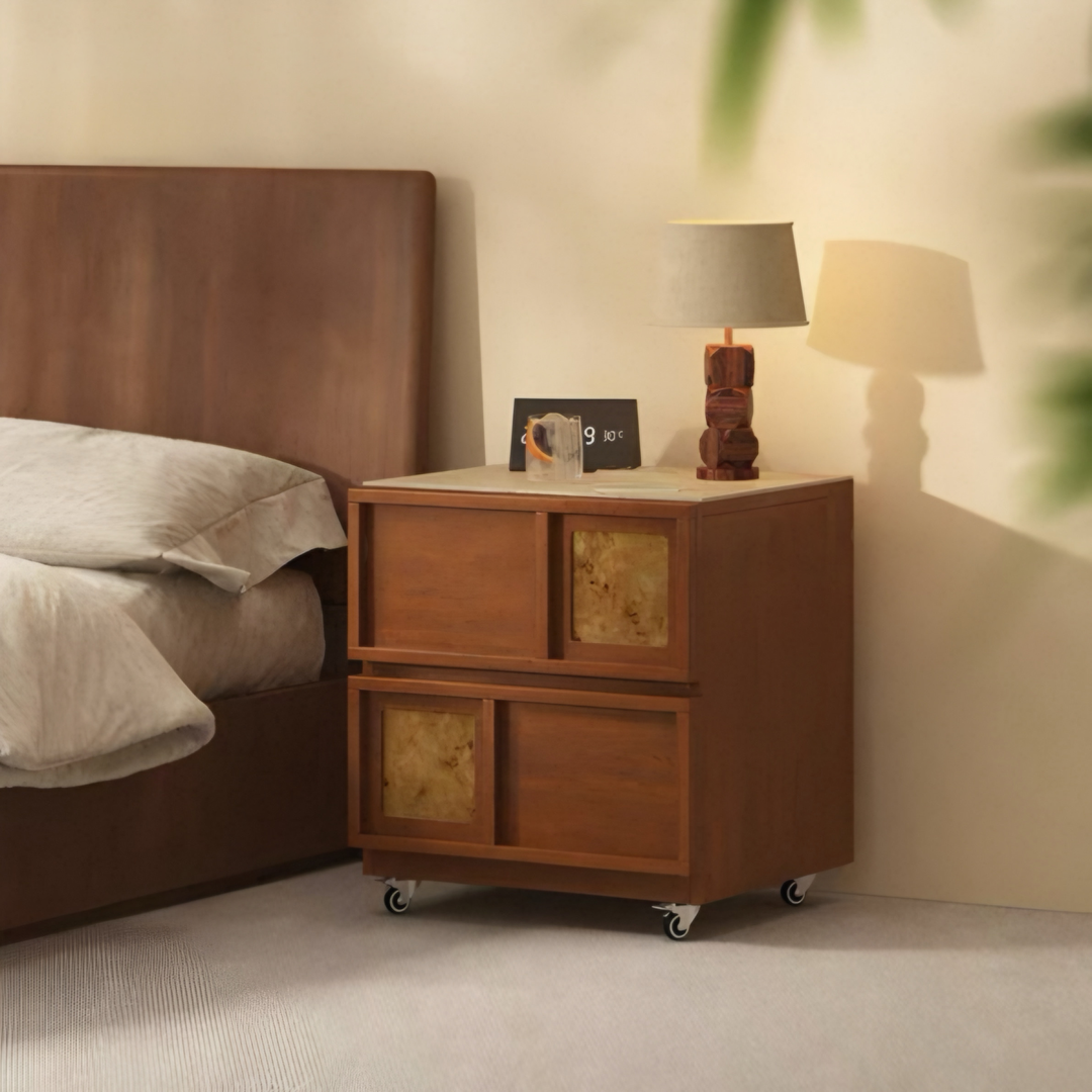 VARELO Modern Travertine Bedside Table