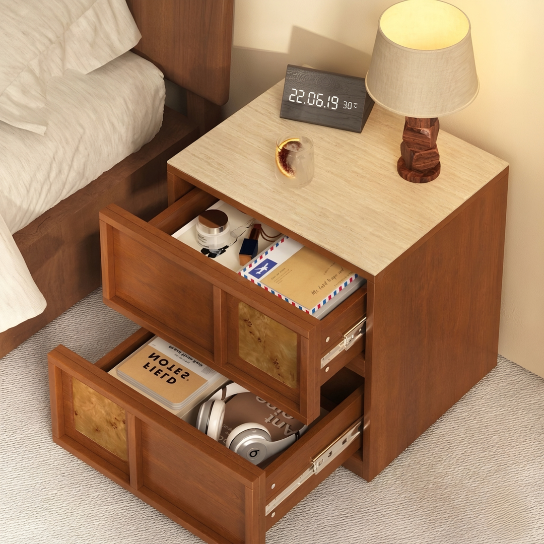 VARELO Modern Travertine Bedside Table