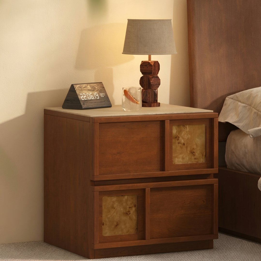 VARELO Modern Travertine Bedside Table