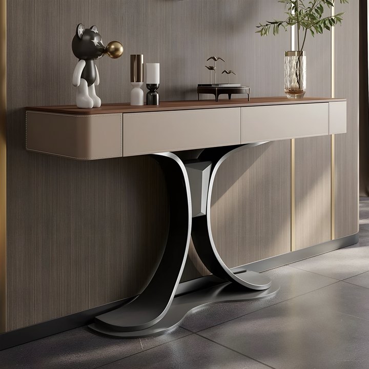 VESTARO Modern Saddle Leather Console Table