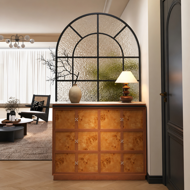 BRUNELLO Mappa Burl Shoe Cabinet With Arched Glass Partition
