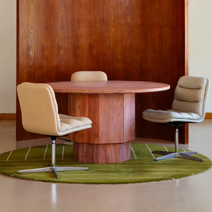 VESUVIUS Modern Red Travertine Round Dining Table