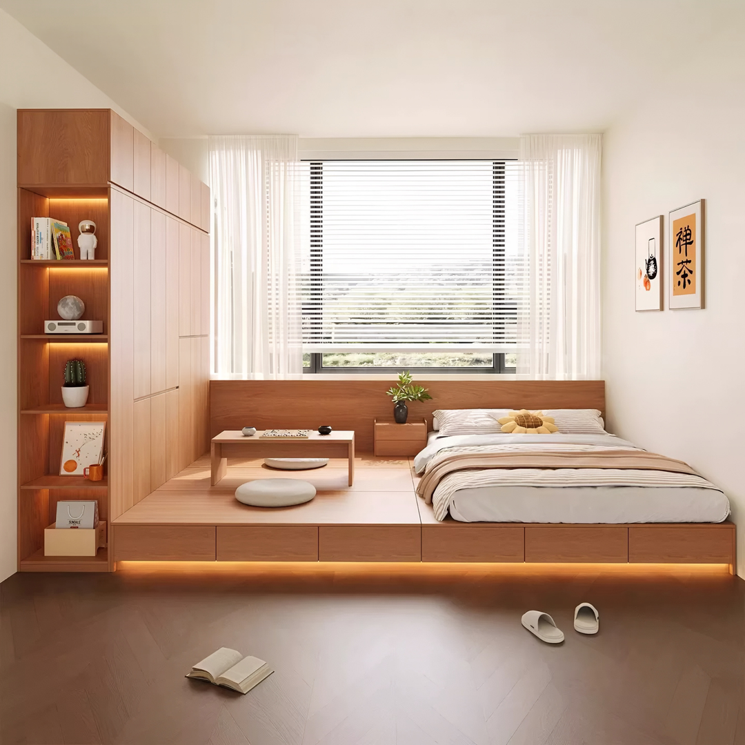 MIZUTO Japanese Platform Bedframe & Wardrobe