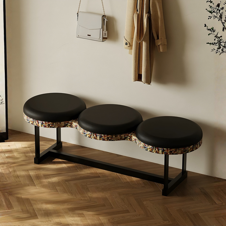 LORVAN Boho Leather Entryway Bench