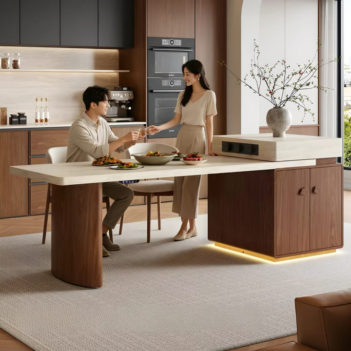STRATUM Modern Travertine Island Dining Table - Cassa Haus Singapore