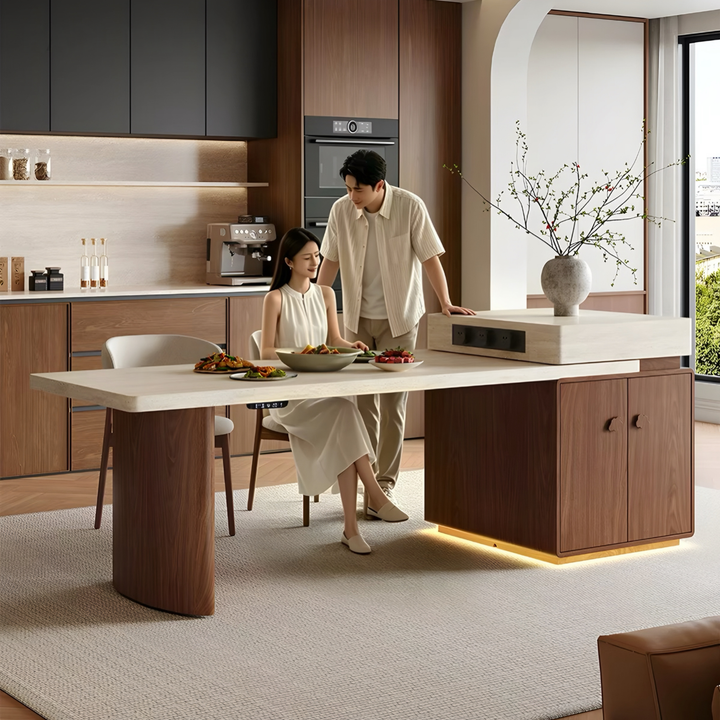 STRATUM Modern Travertine Island Dining Table - Cassa Haus Singapore