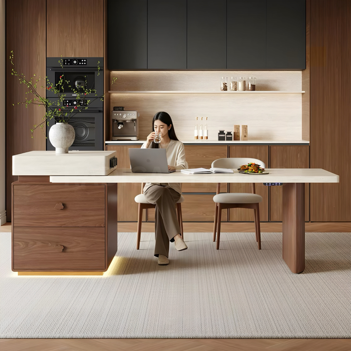 STRATUM Modern Travertine Island Dining Table - Cassa Haus Singapore