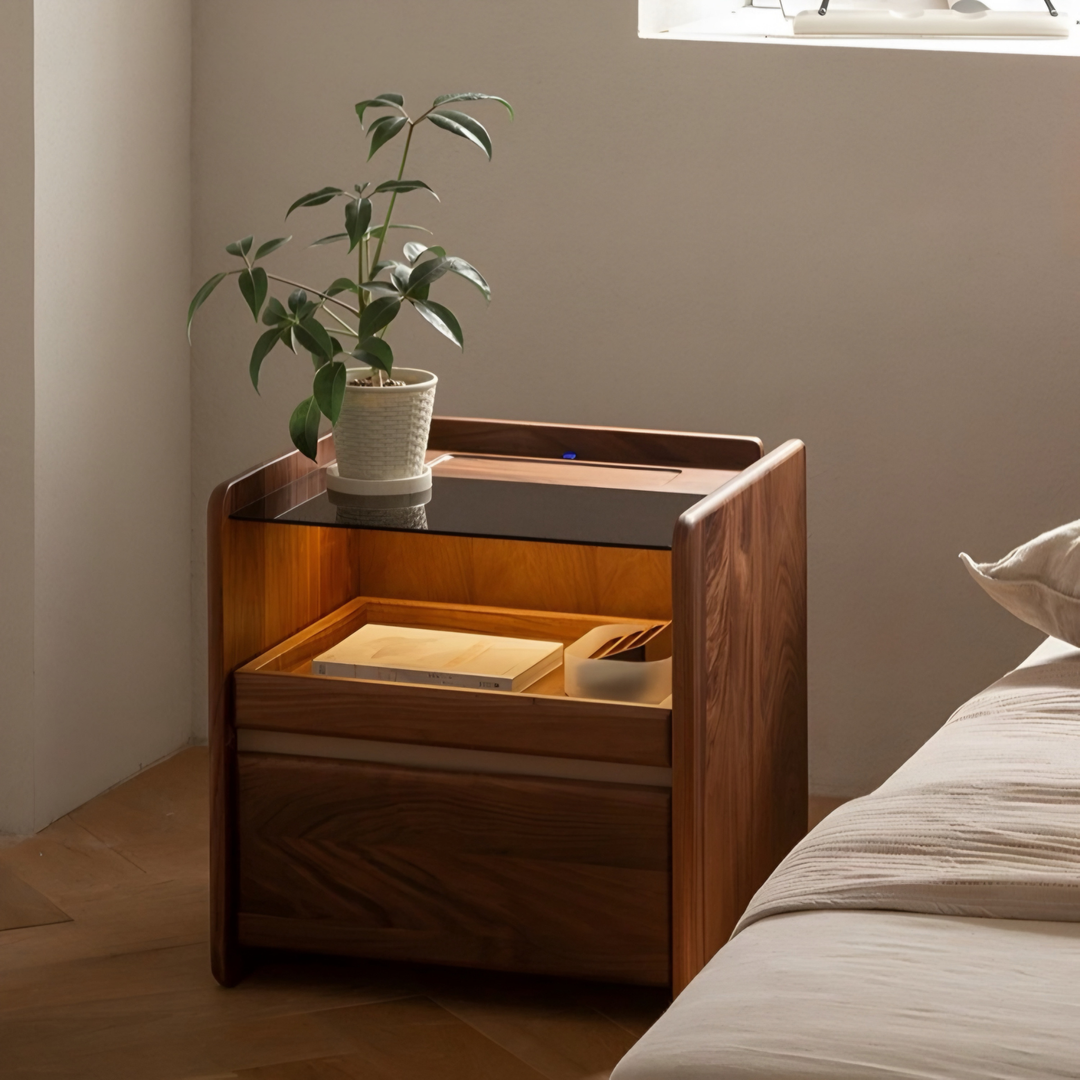 LOREN Modern Solid Wood Smart Bedside Table