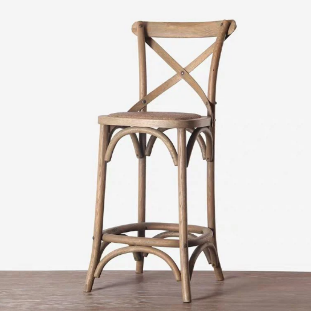 MEROVAN Rustic Solid Wood Bar Stool