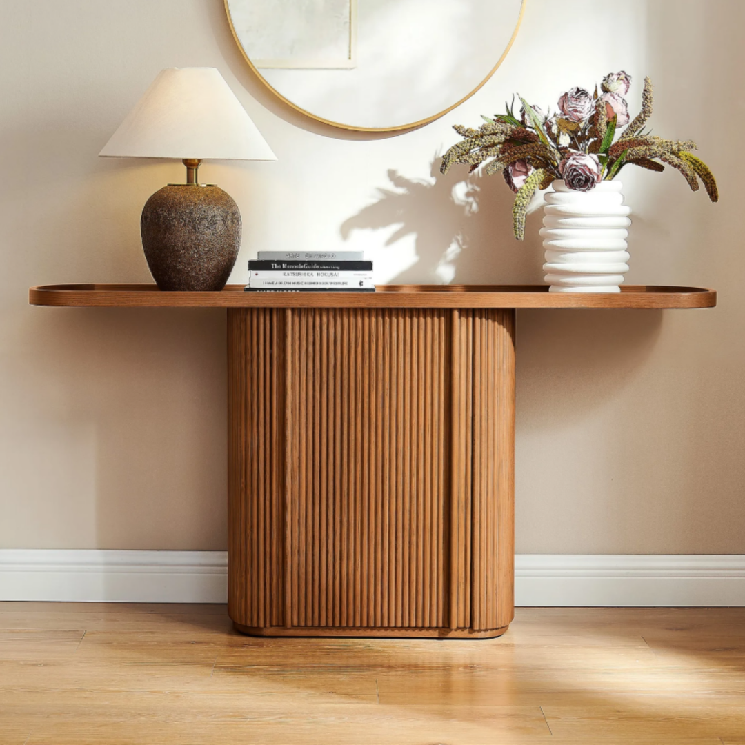 OVELLE Modern Fluted Solid Wood Console Table