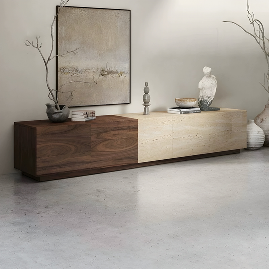 TRAVESSA Modern Travertine TV Console - Cassa Haus Singapore