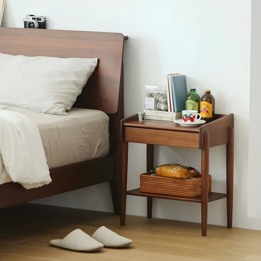 RUVEN Rustic Solid Wood Bedside Table