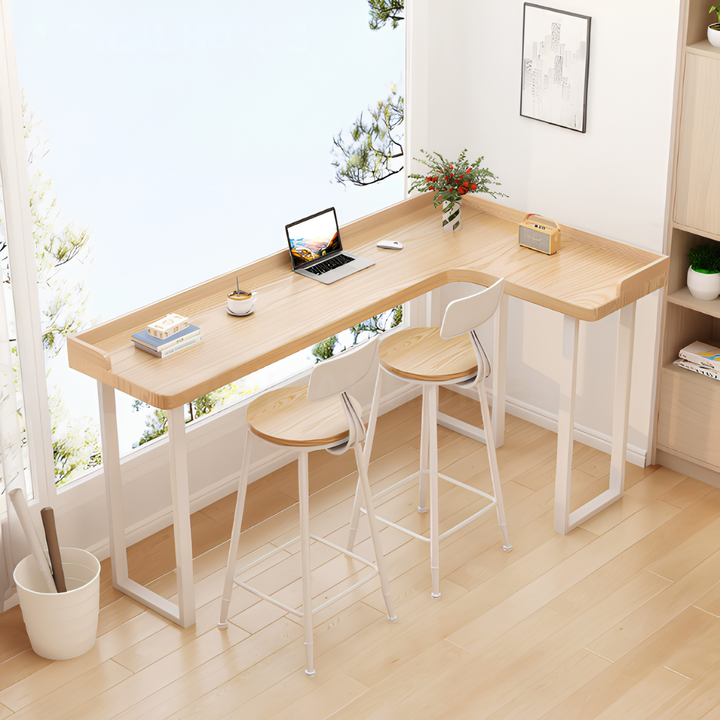 BRAVENT Modern Solid Wood L Shaped Bar Table