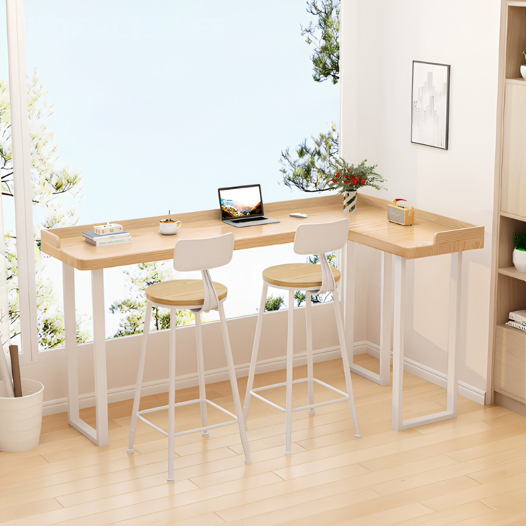 BRAVENT Modern Solid Wood L Shaped Bar Table