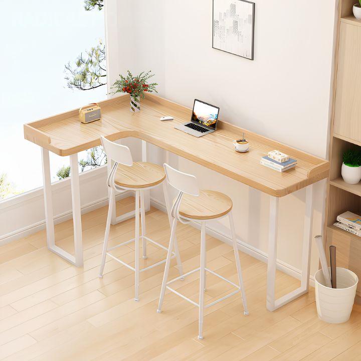 BRAVENT Modern Solid Wood L Shaped Bar Table