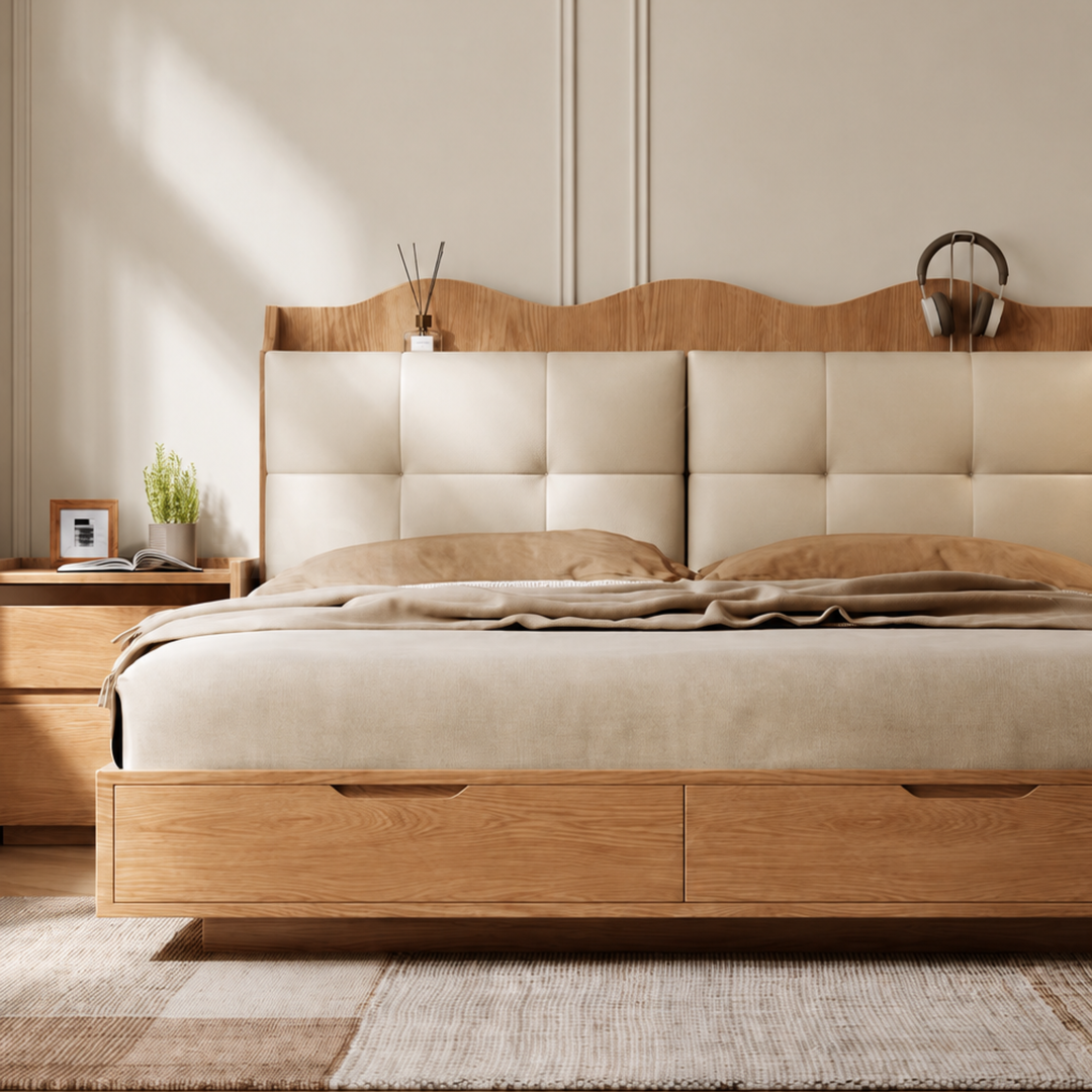 KELDRIS Modern Solid Wood Storage Bedframe - Cassa Haus Singapore
