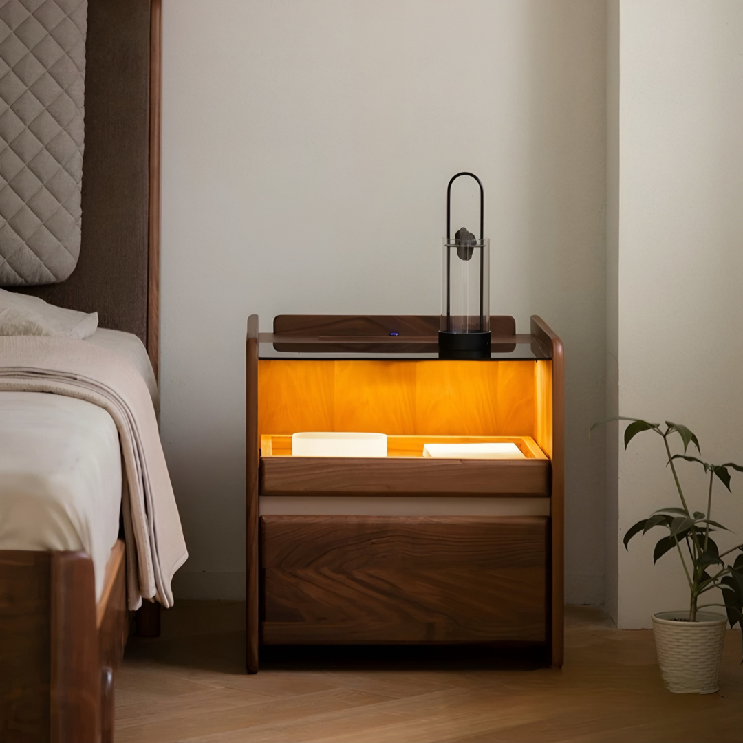 LOREN Modern Solid Wood Smart Bedside Table