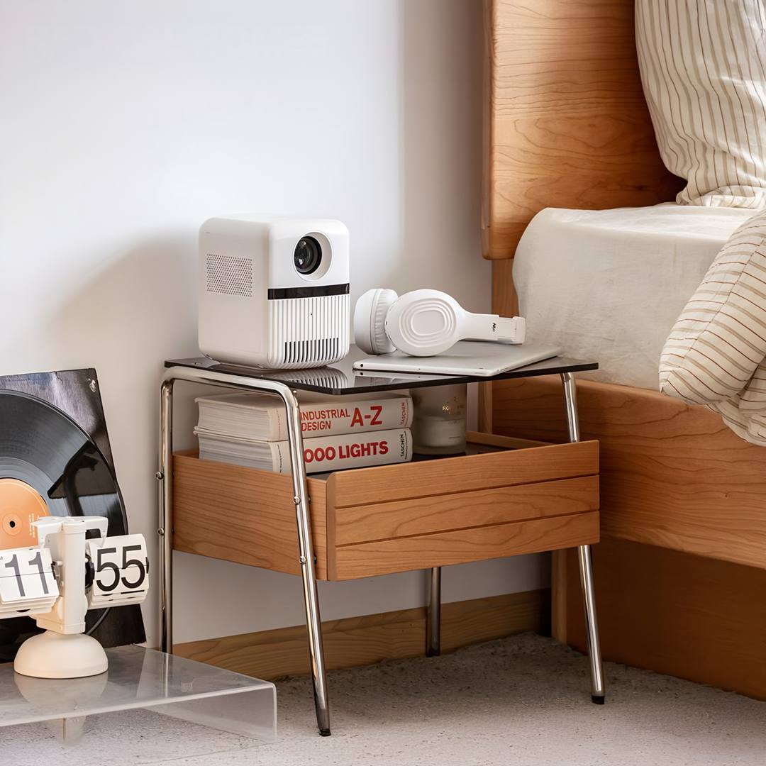 KUREN Modern Solid Wood Bedside Table