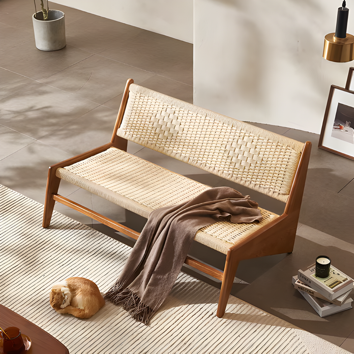 SERANO Rustic Rattan Bench