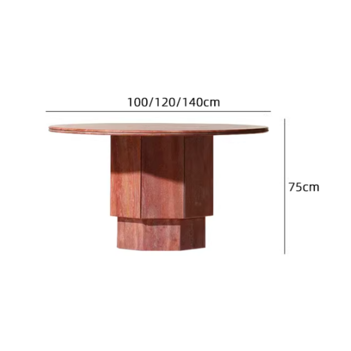 VESUVIUS Modern Red Travertine Round Dining Table