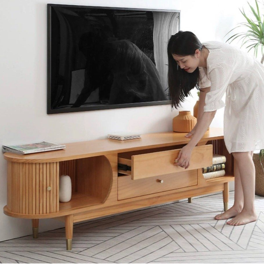 KORD Scandinavian Solid Pine Wood TV Console - Radical Homes Singapore