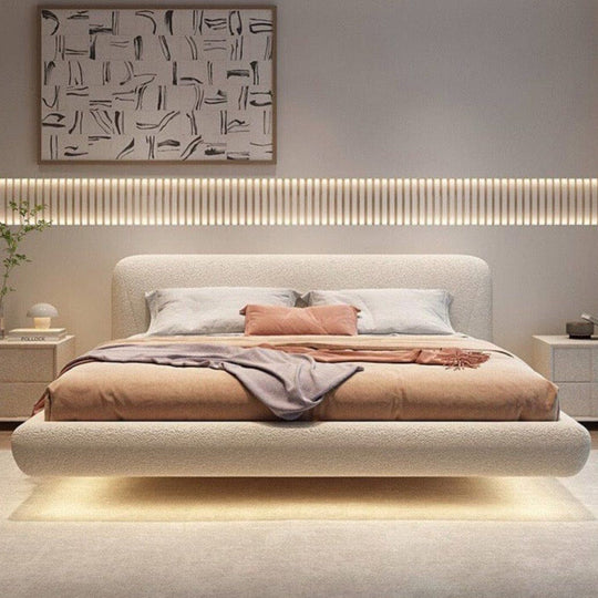 YOVEX Modern Boucle Floating LED Bedframe - Cassa Haus Singapore