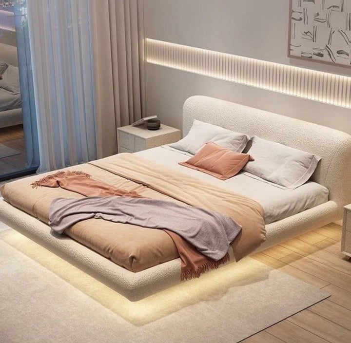 YOVEX Modern Boucle Floating LED Bedframe - Cassa Haus Singapore