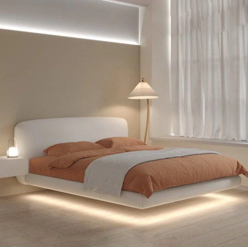 YOVEX Modern Boucle Floating LED Bedframe - Cassa Haus Singapore