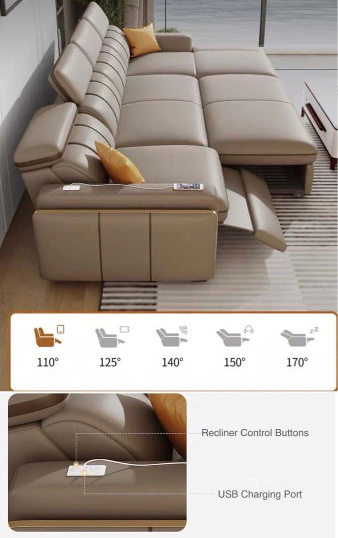 LUNESSA Electric Recliner Leather Storage Sofa - Radical Homes Singapore