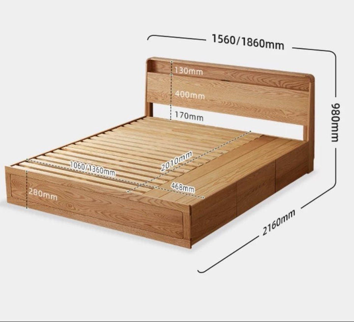 JAUPER Scandinavian Solid Wood Storage Bedframe - Radical Homes Singapore