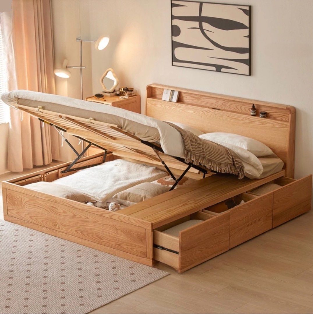 JAUPER Scandinavian Solid Wood Storage Bedframe - Radical Homes Singapore