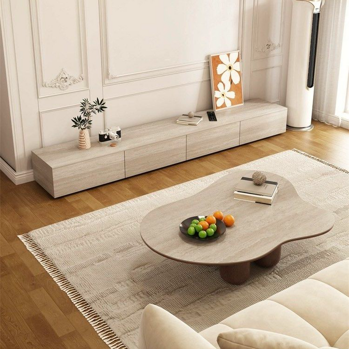 RHEZAN Modern Travertine Coffee Table - Cassa Haus Singapore